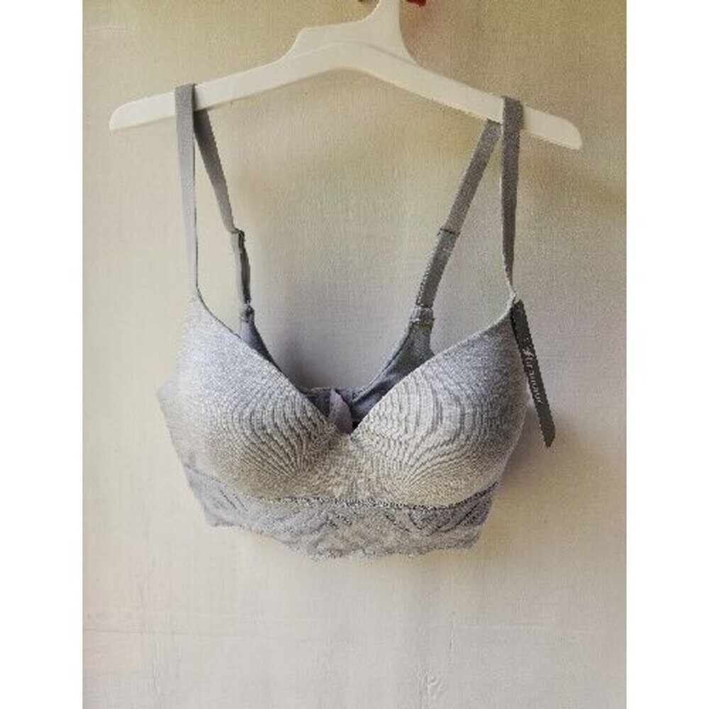 Paramour Felina Womens Gray Wireless Seamless Bra Lightly Lined Lace Size S